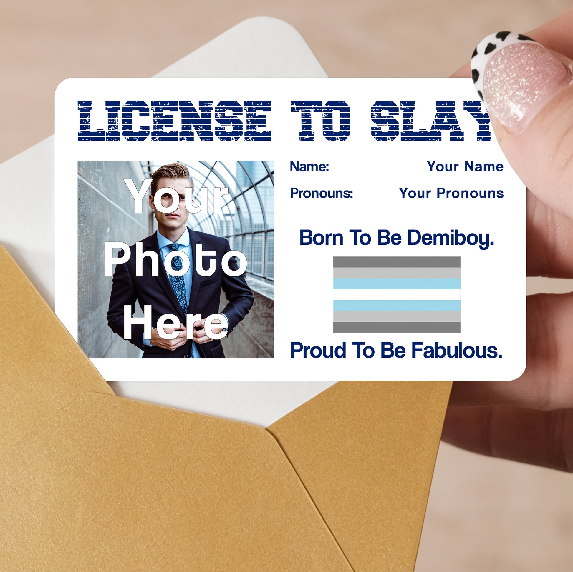 Demiboy pride personalised license to slay card