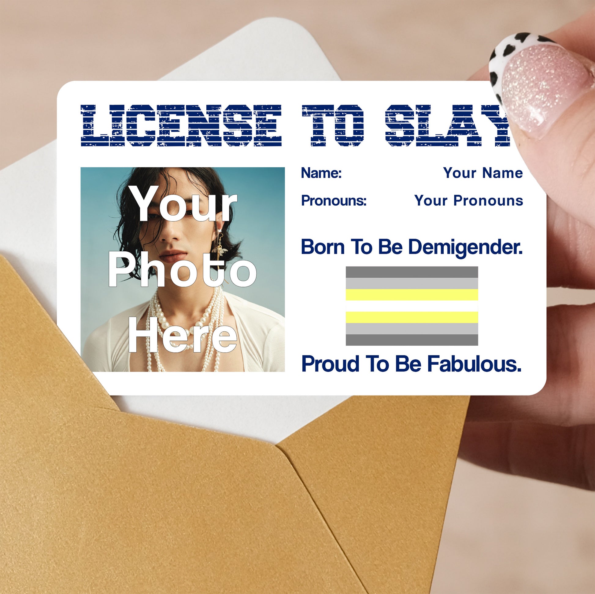 Demigender pride personalised license to slay card