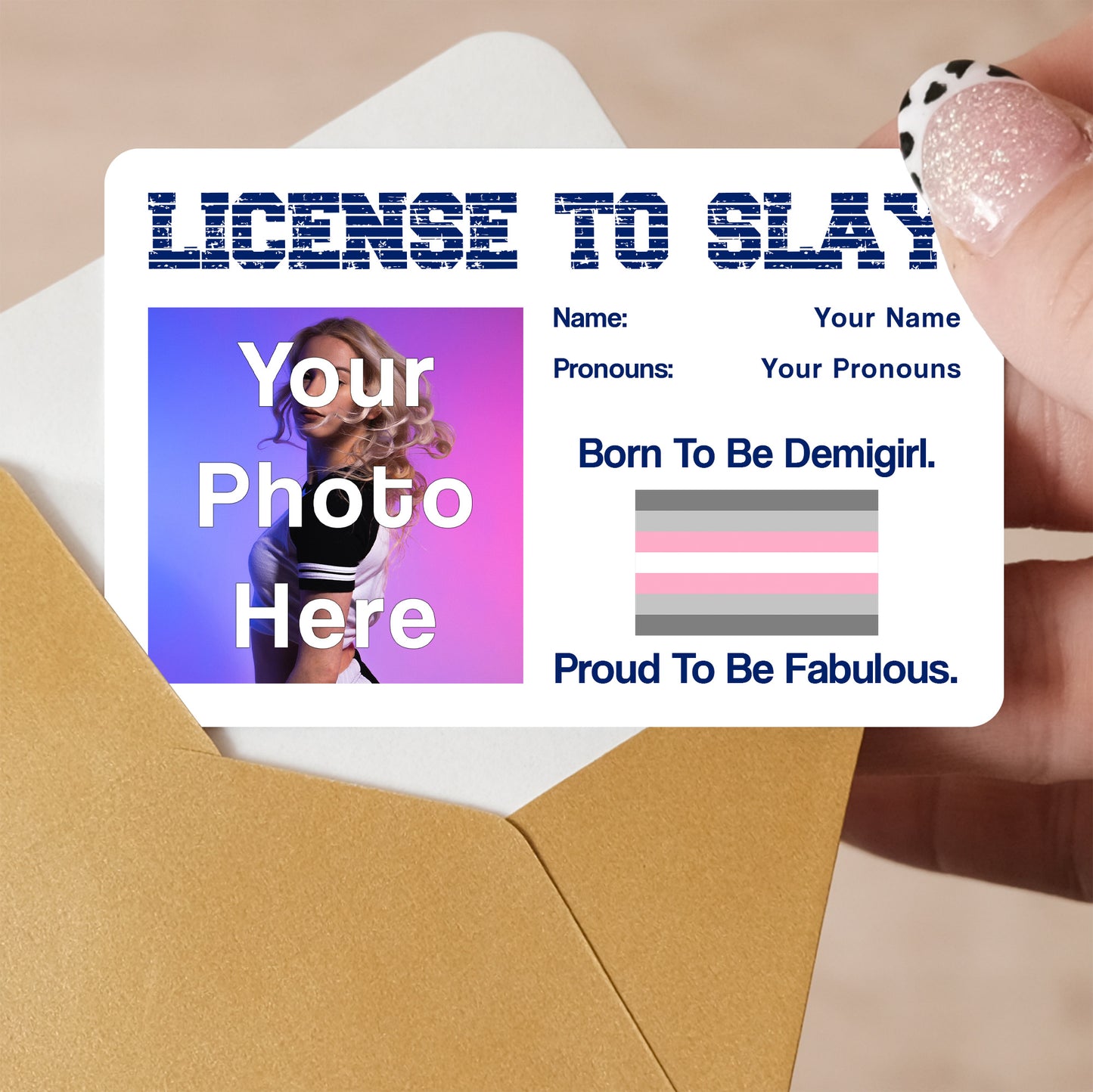 Demigirl pride personalised license to slay card