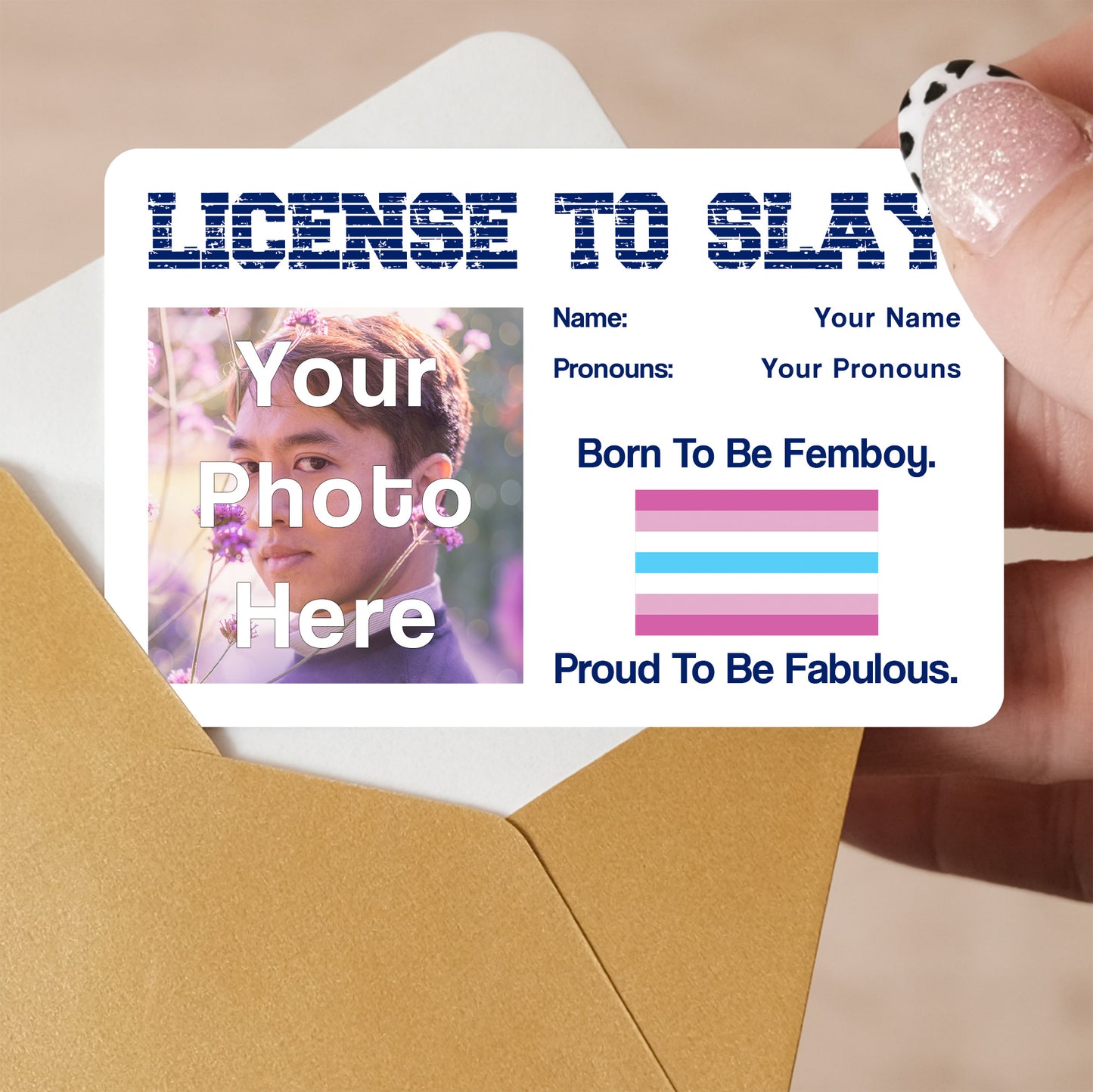 Femboy pride personalised license to slay card