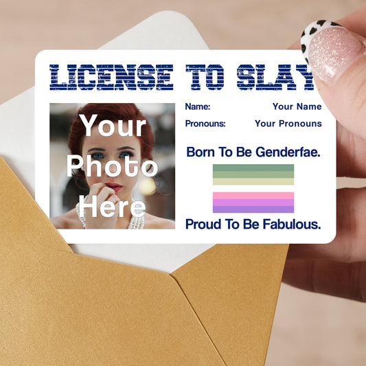 Genderfae pride personalised license to slay novelty wallet card gift