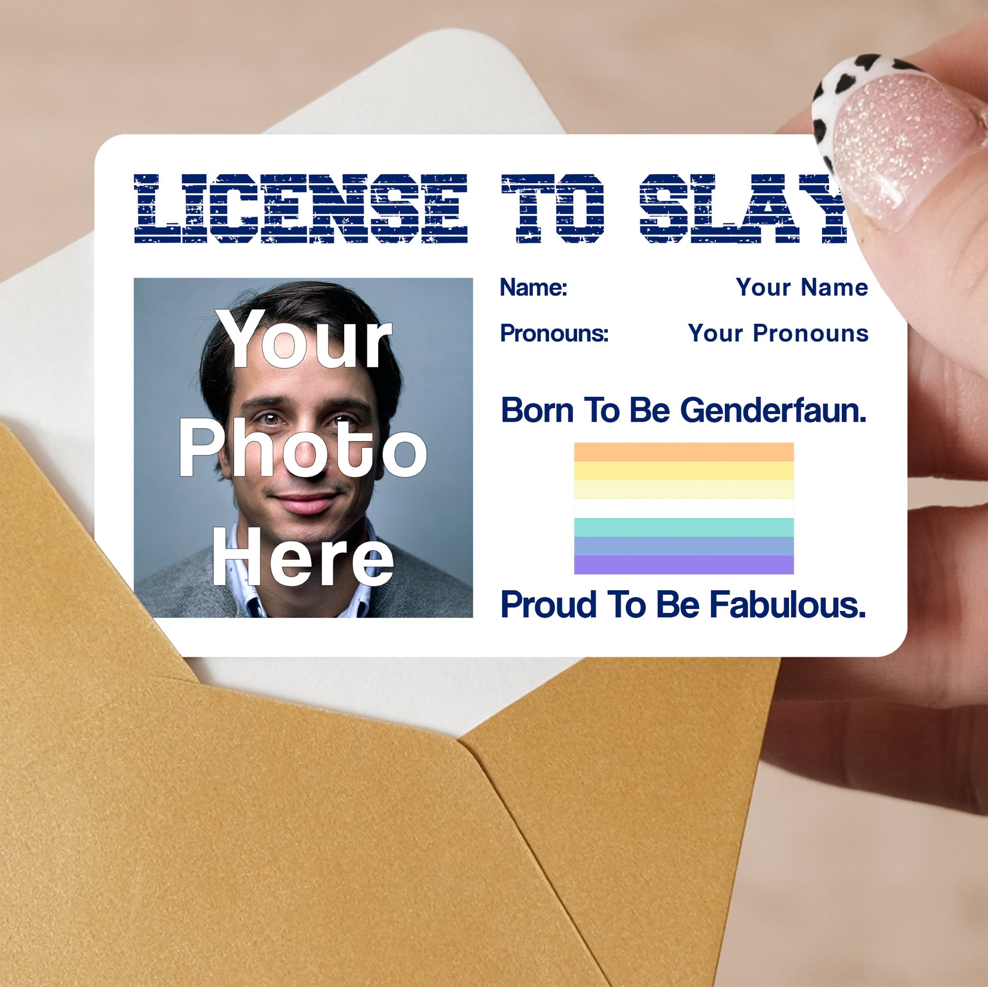 Genderfaun pride personalised license to slay card