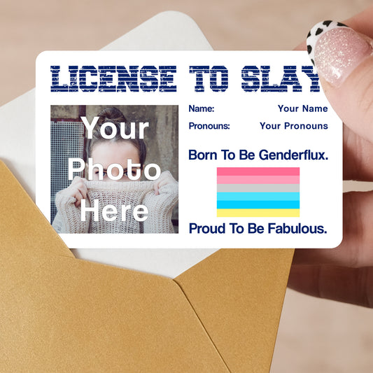 Genderflux pride personalised license to slay card
