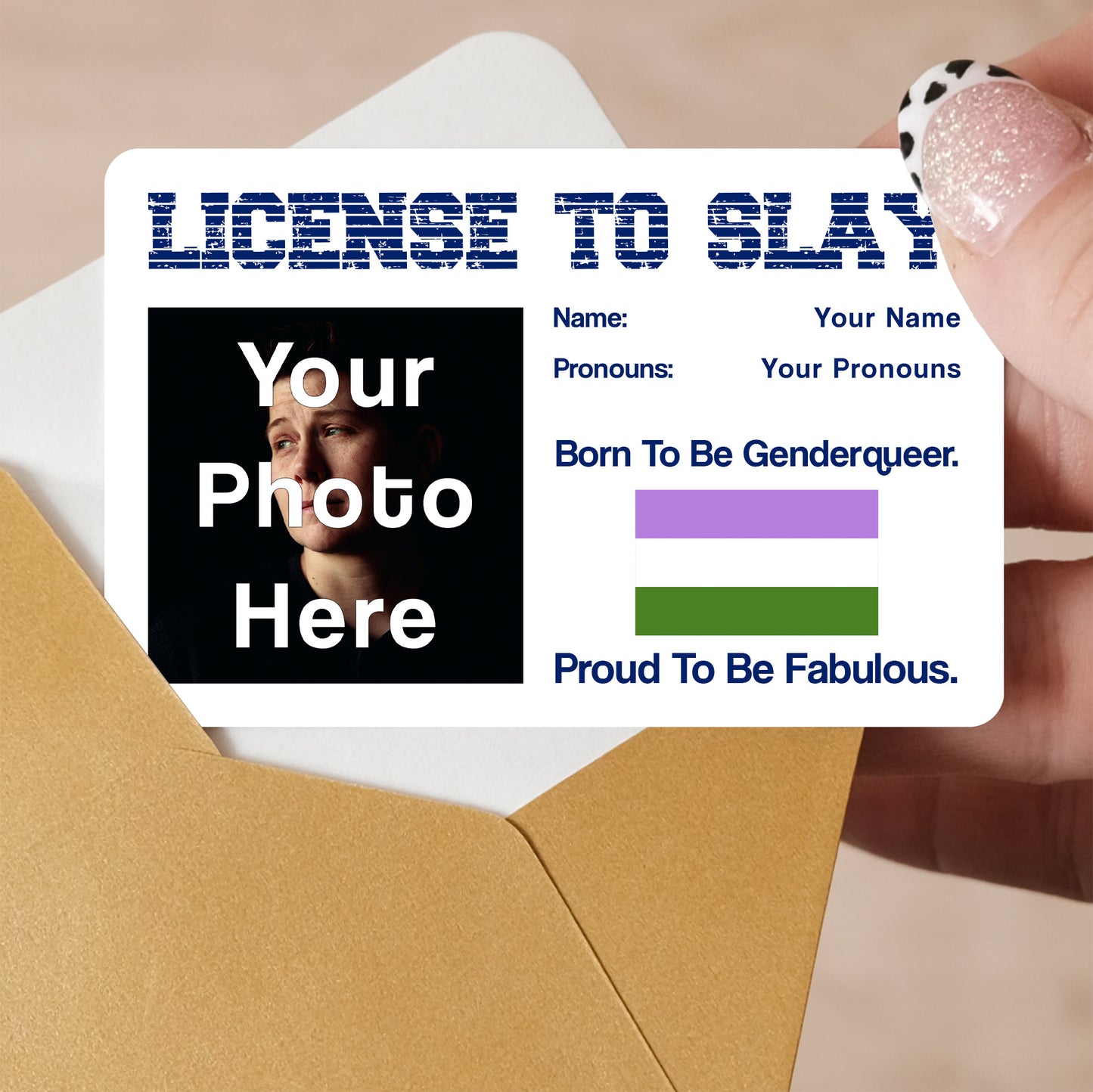Genderqueer pride personalised license to slay card