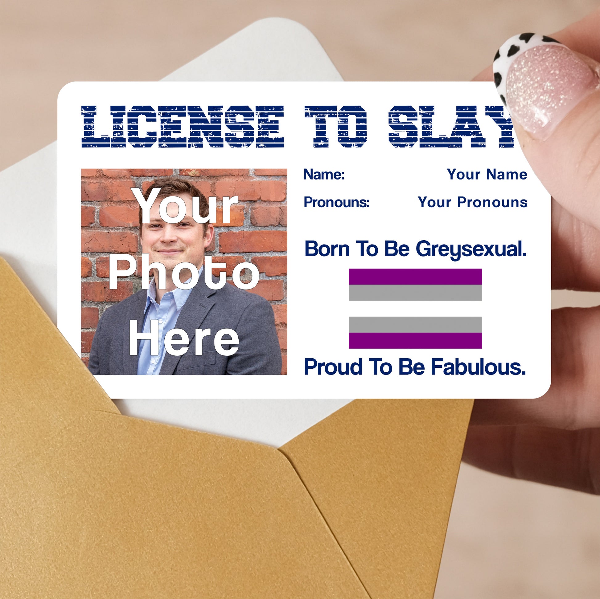 Greysexual pride personalised license to slay card
