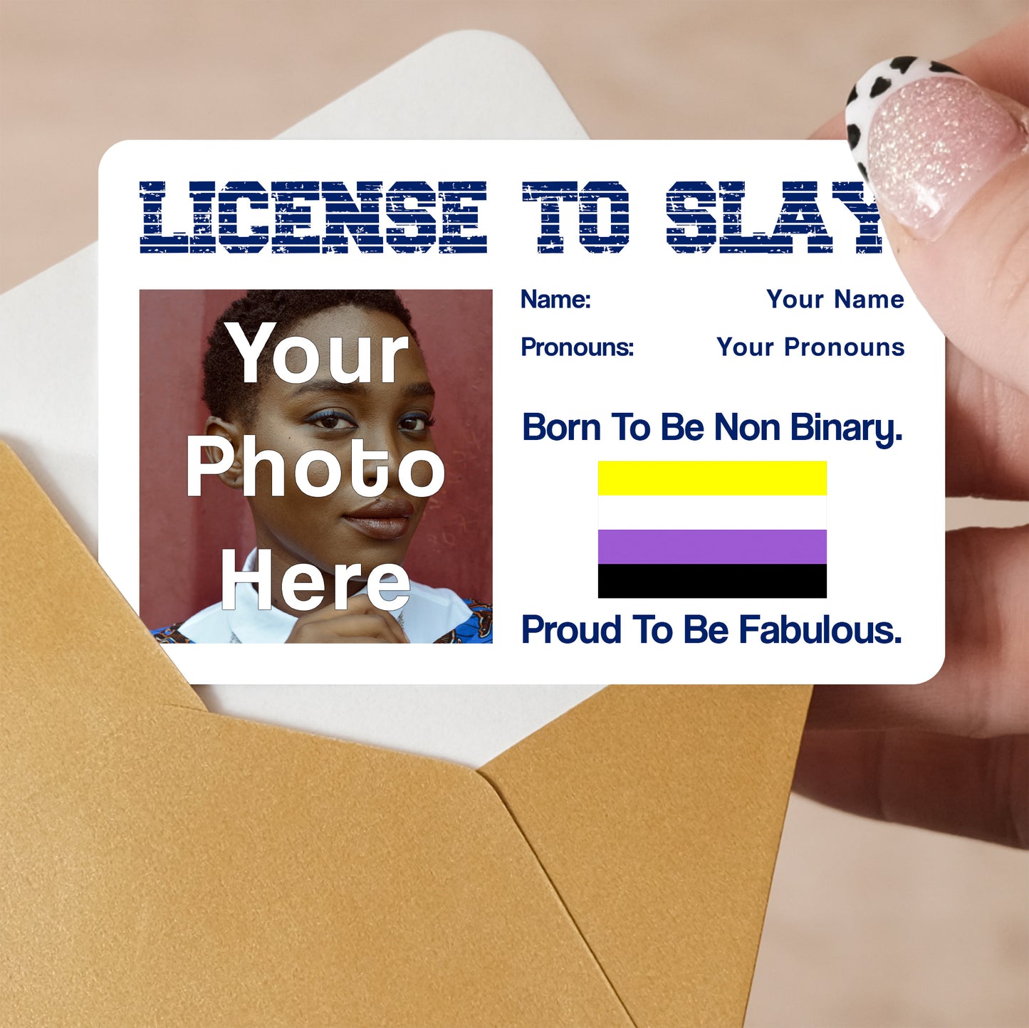 Non Binary pride personalised license to slay card