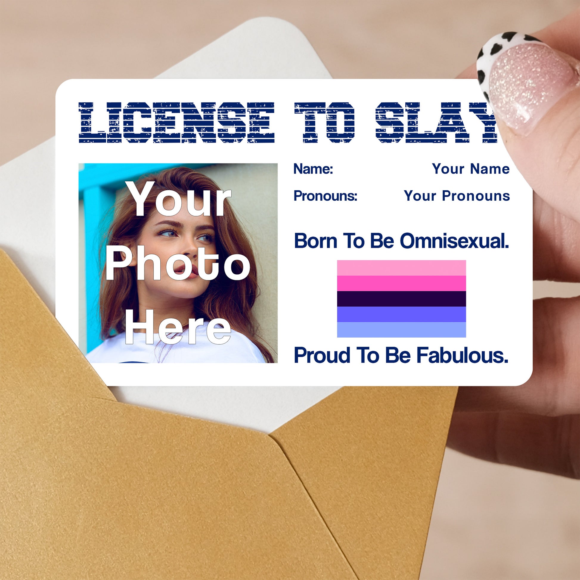 Omnisexual pride personalised license to slay card