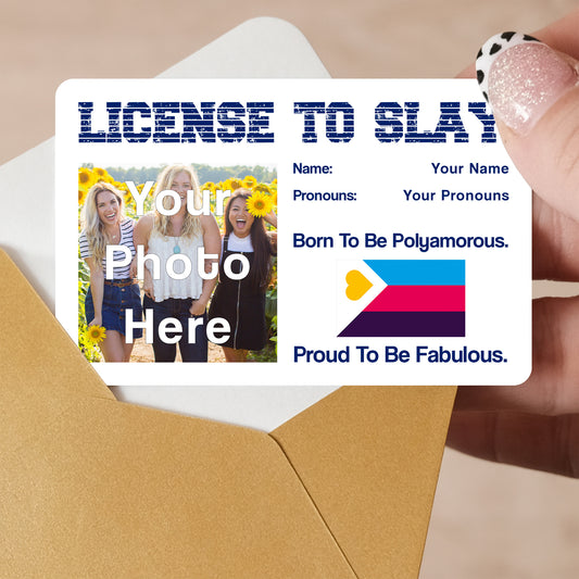 Polyamorous pride personalised license to slay card
