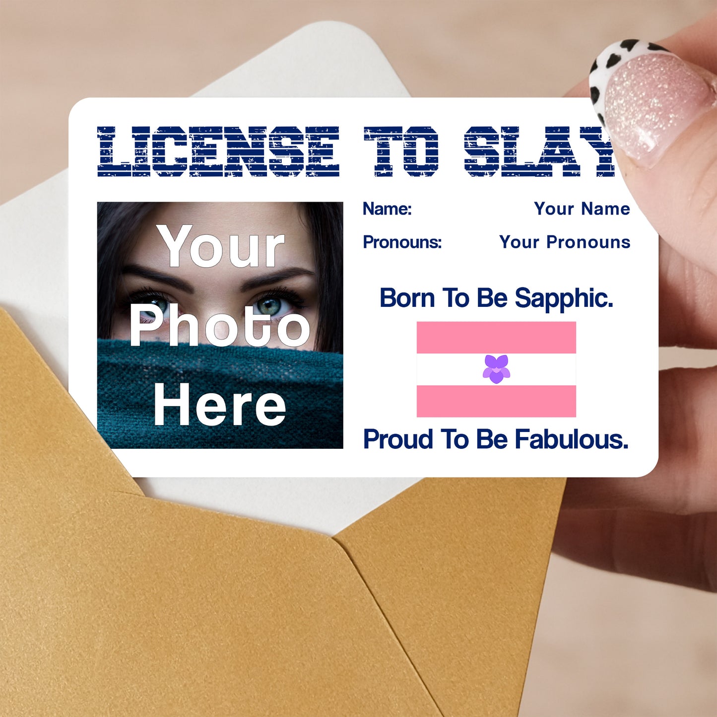 Sapphic Pride personalised license to slay card