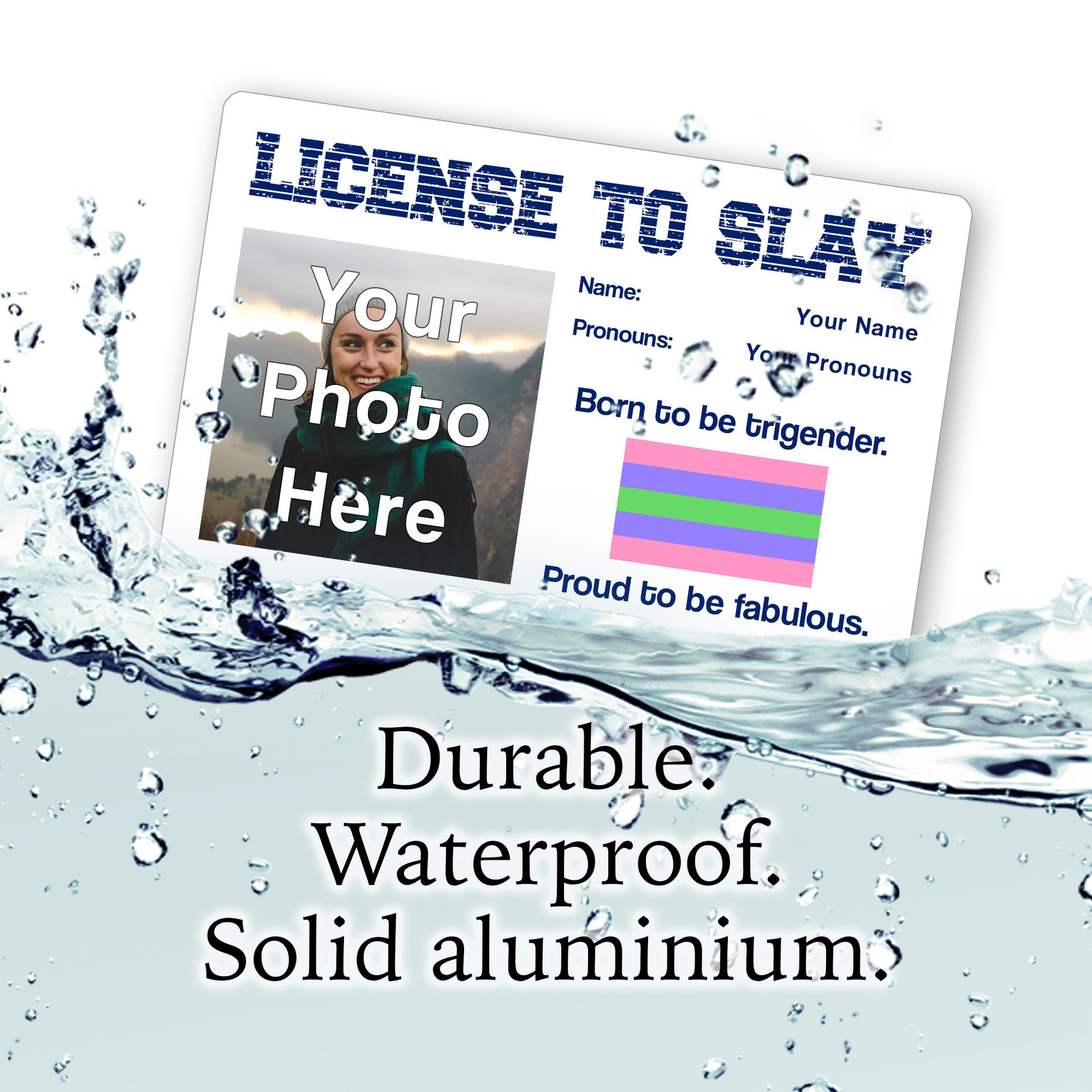 Trigender pride personalised license to slay aluminium card