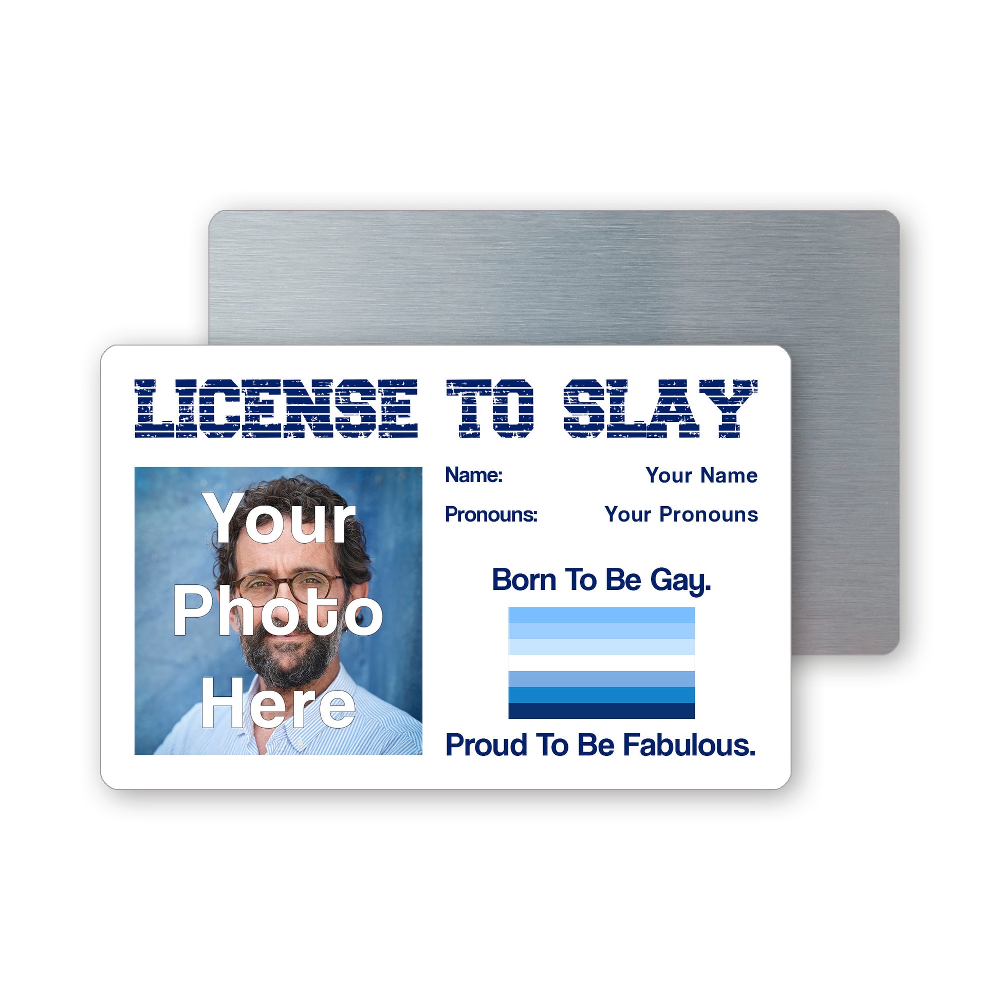 Gay man pride men loving men blue flag personalised license to slay card